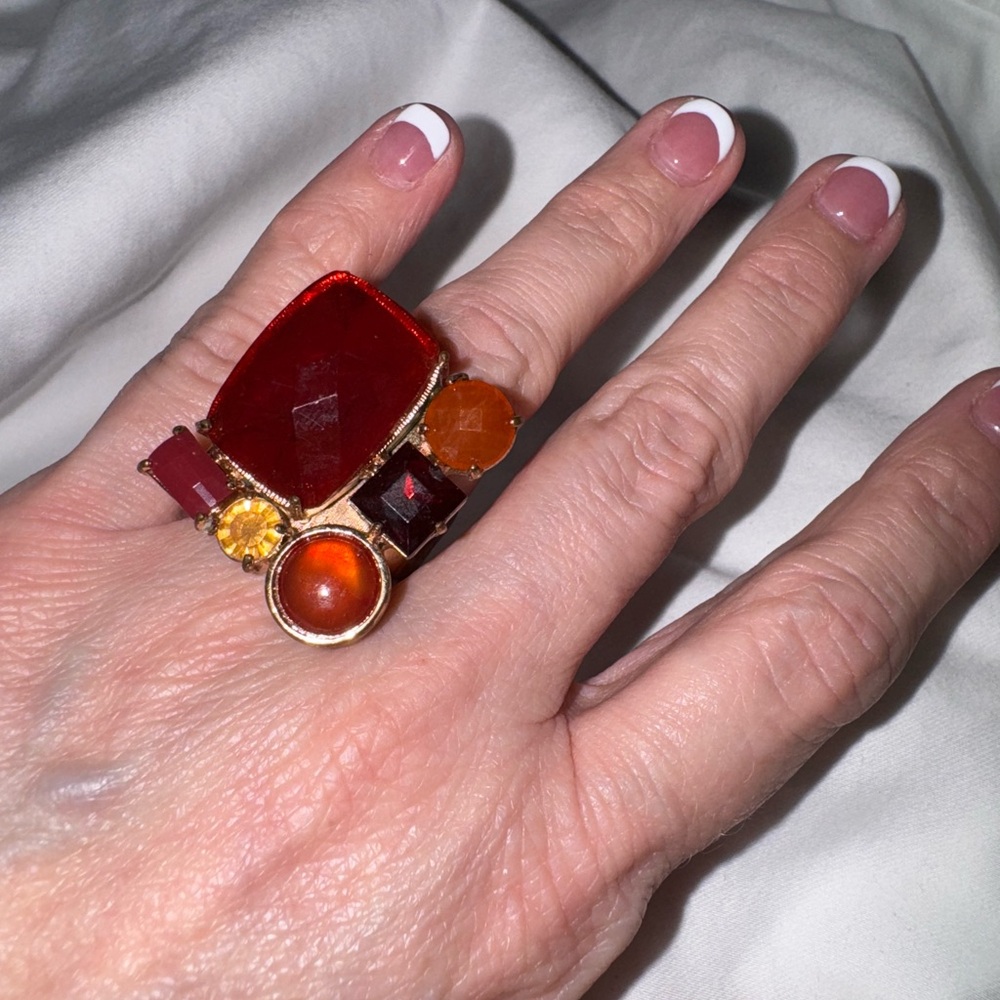 Red & Orange Gemstone Statement Ring – Bold Substantial Cocktail Jewelry